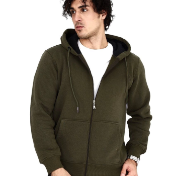 Tam Fermuarlı Kapşonlu  SweatShirt - Haki -